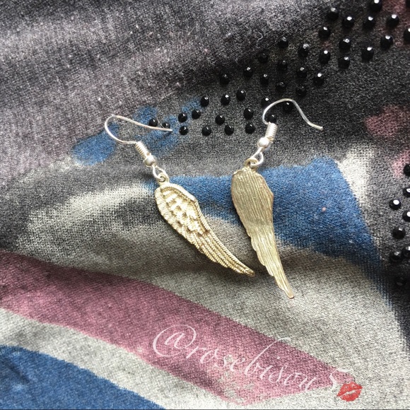 Silver-tone Angel Wing Boho Earrings (french hook) - Picture 7 of 7